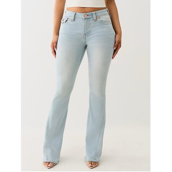 New Women's True Religion Joey Big T Mid Rise Flap Flare Jeans Size 29 MSRP $199 - Picture 1 of 6